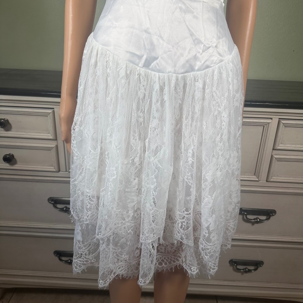 Cider White Satin Lace Corset Bustier Midi Dress Romantic Coquette - Picture 3 of 8